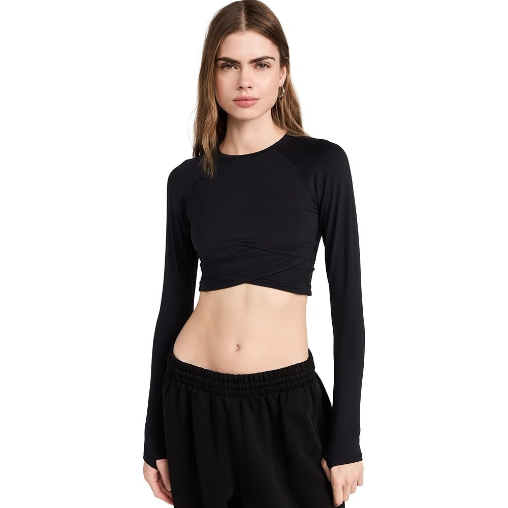 New Sweaty Betty All Day Wrap Waist Long Sleeve Top In Black Size M
